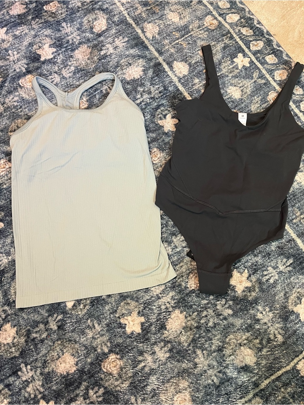 Women’s Ribbed Tank & Bodysuit Set - dark gray & Light Green